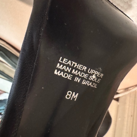 Cathy Jean Black Leather Peep Toe Stiletto Heels w patent leather trim Size 8 - Picture 8 of 9
